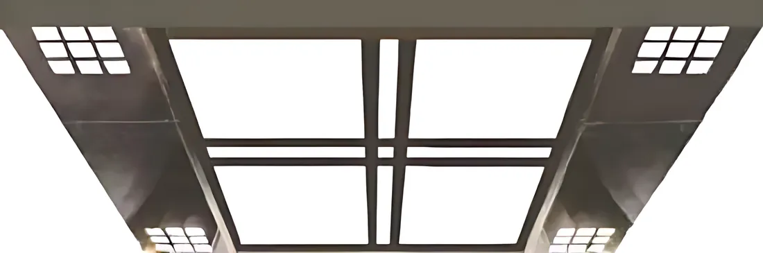 AS-T04 · Trần cabin khung đen, đèn LED